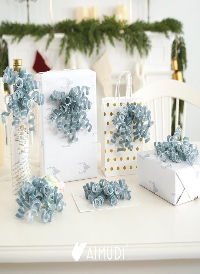 AIMUDI Dusty Blue Velvet Bows for Gift Wrapping 6.5'' Christmas Curly Bows Self Adhesive Gift Bows for Presents, Treat Bags, Wine Bottles, Party Favors, Holiday Wedding Decorations - 6 Counts - Image 5